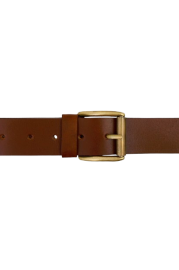 Men's Brown Leather Belt with Classic Metal Buckle