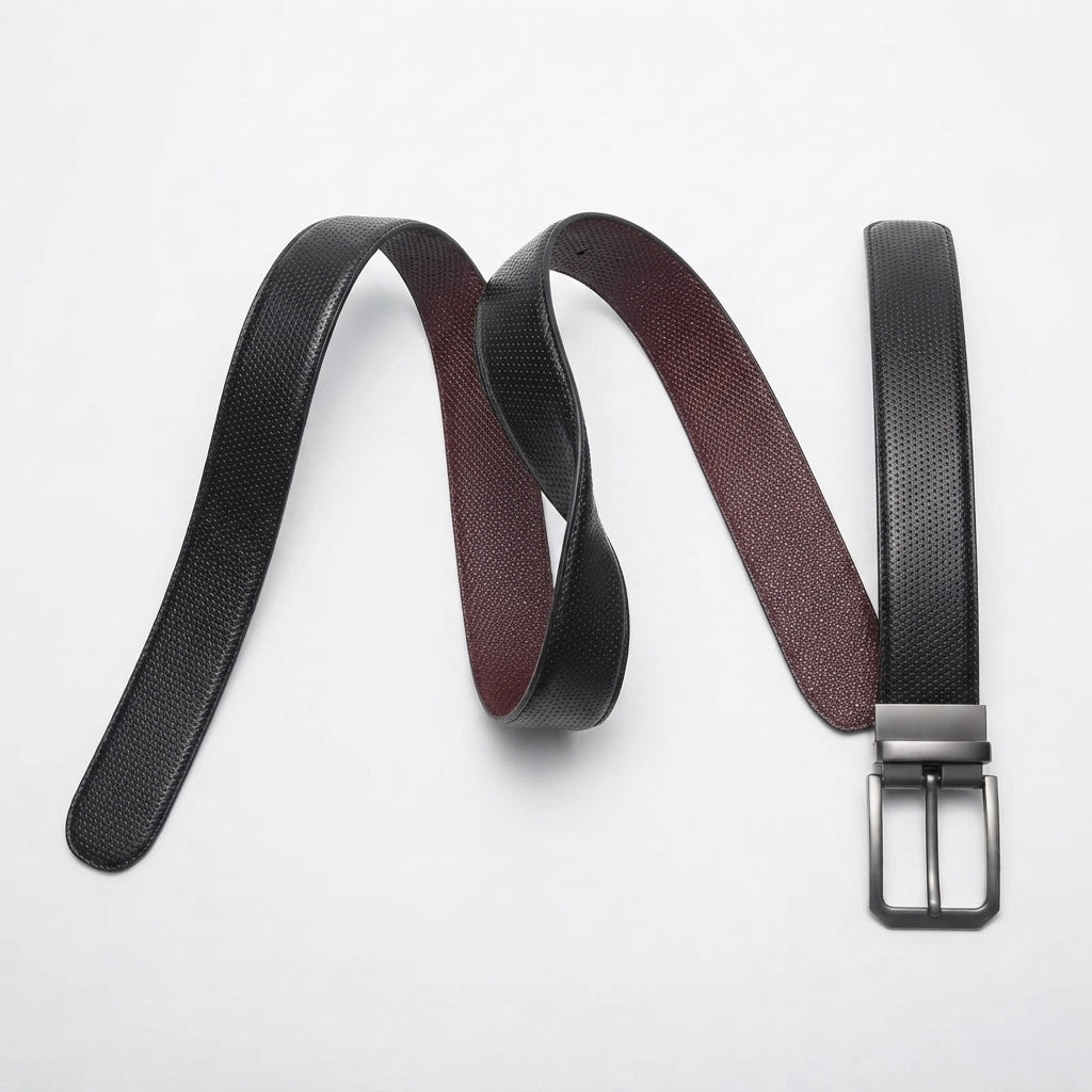 Men's 2-in-1 Reversible Leather Belt – Needle Texture
