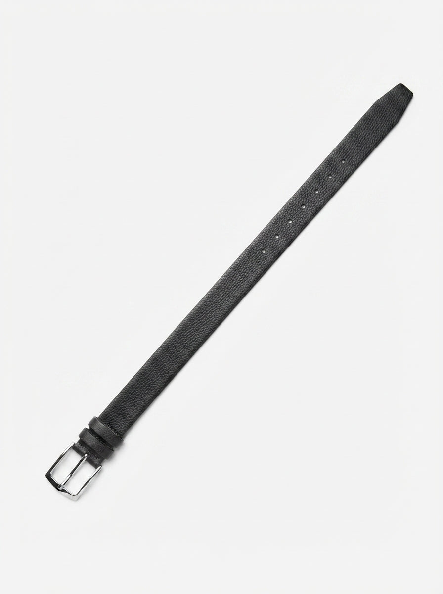 Men's Black Textured Leather Chino Belt – Classic Buckle