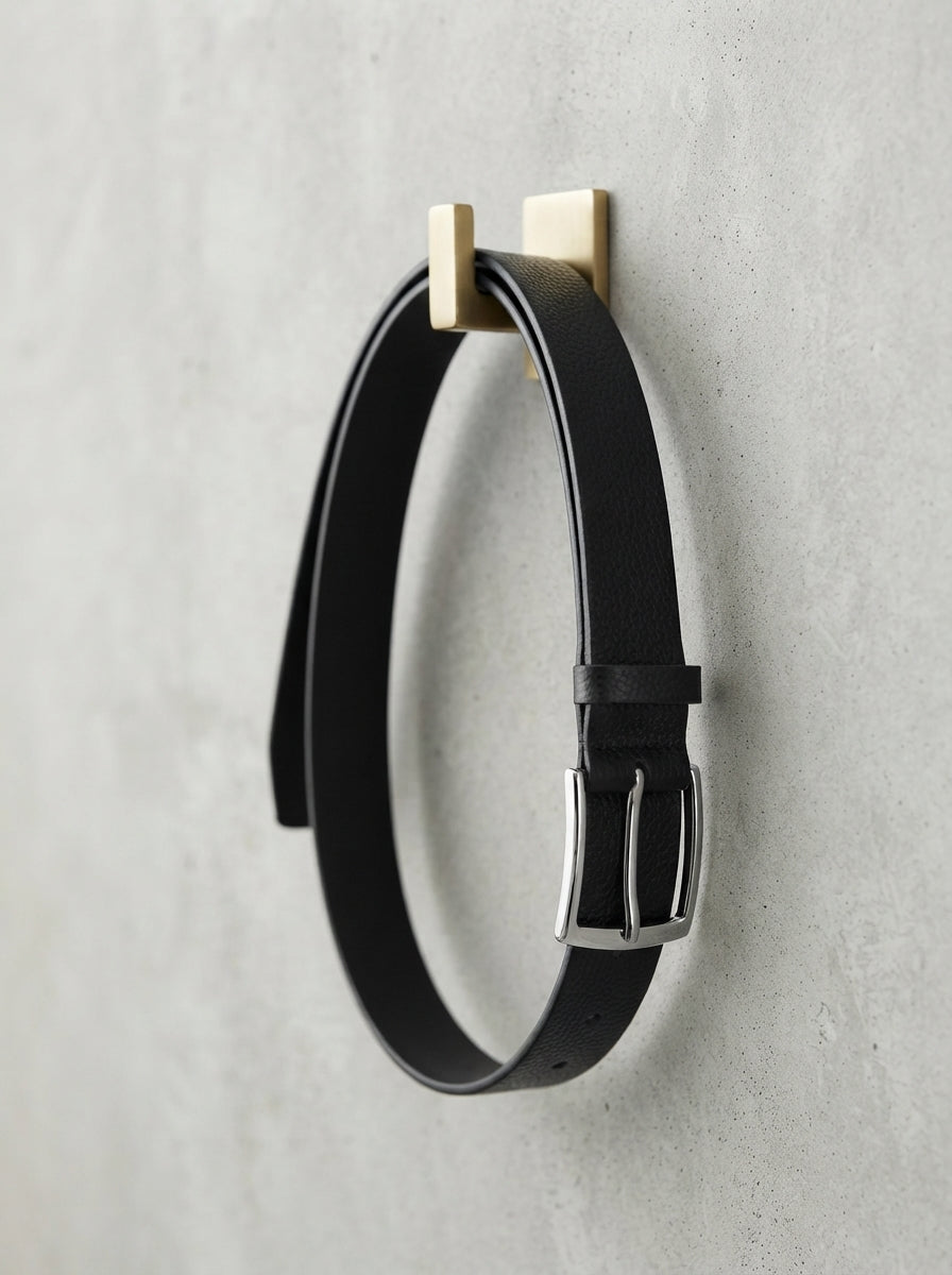 Men's Black Textured Leather Chino Belt – Classic Buckle