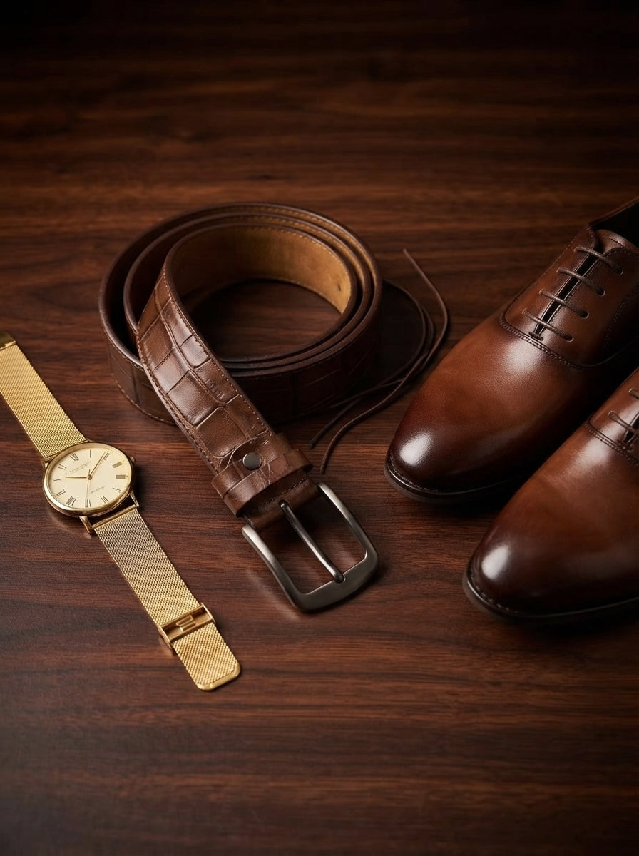 Men's Brown Leather Casual Dress Belt