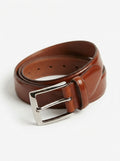 Men's Dark Tan Brown Leather Formal Belt