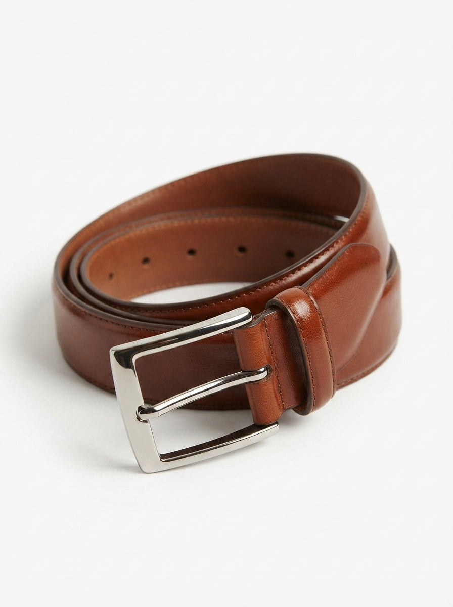 Men's Dark Tan Brown Leather Formal Belt