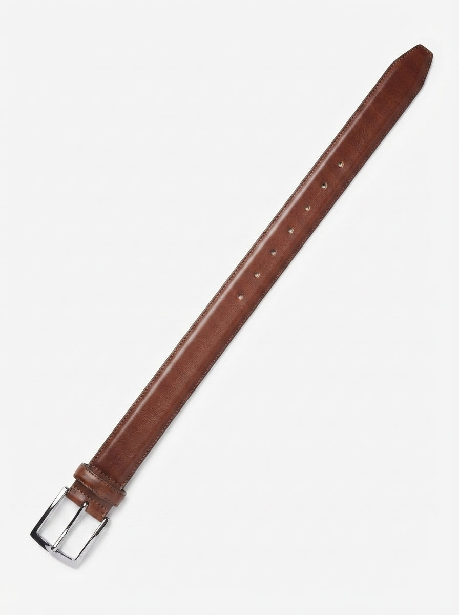 Men's Dark Tan Brown Leather Formal Belt