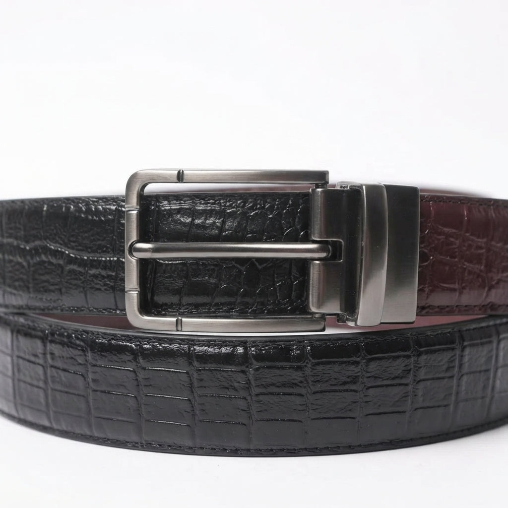 Men's 2-in-1 Reversible Leather Belt – Crocodile Texture