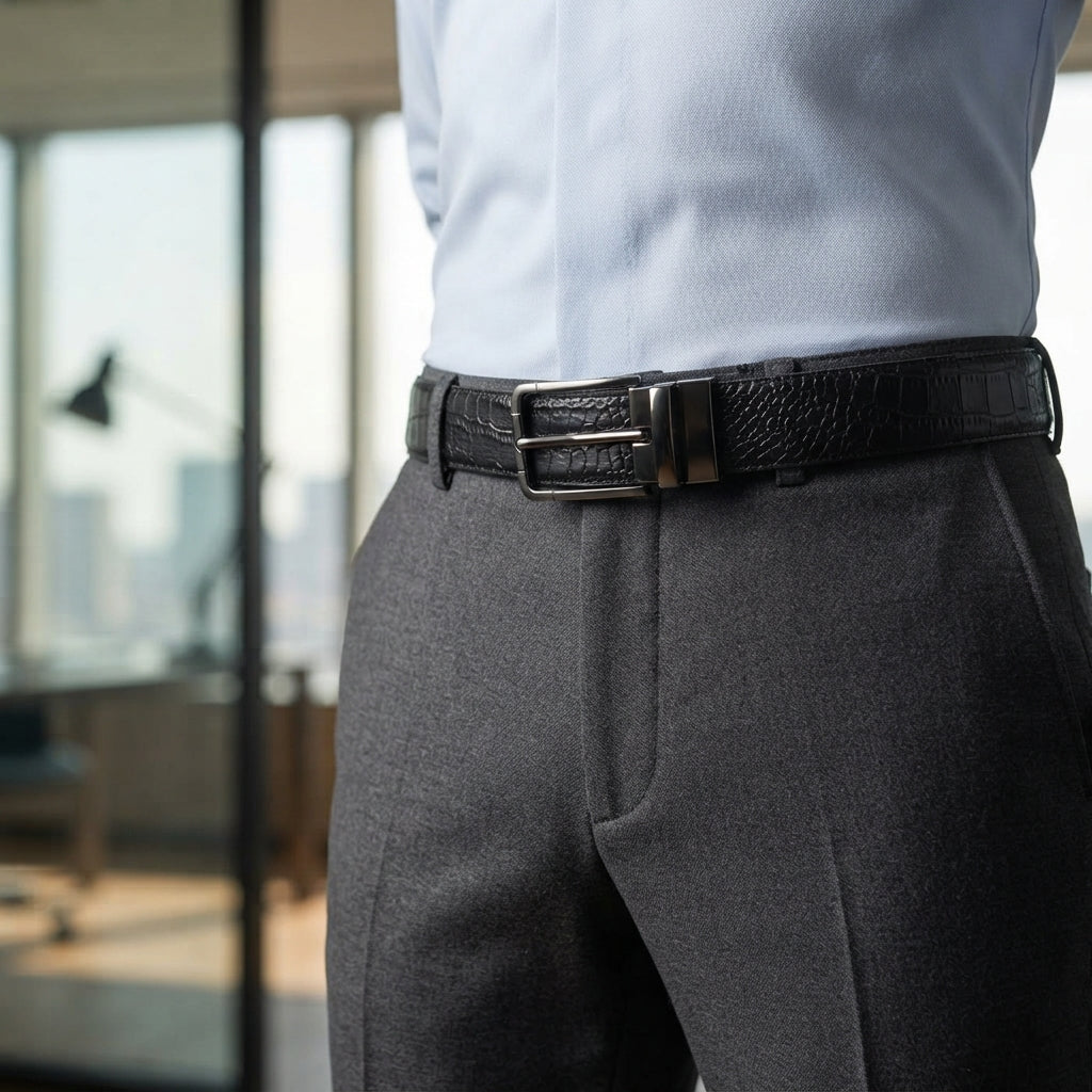 Men's 2-in-1 Reversible Leather Belt – Crocodile Texture