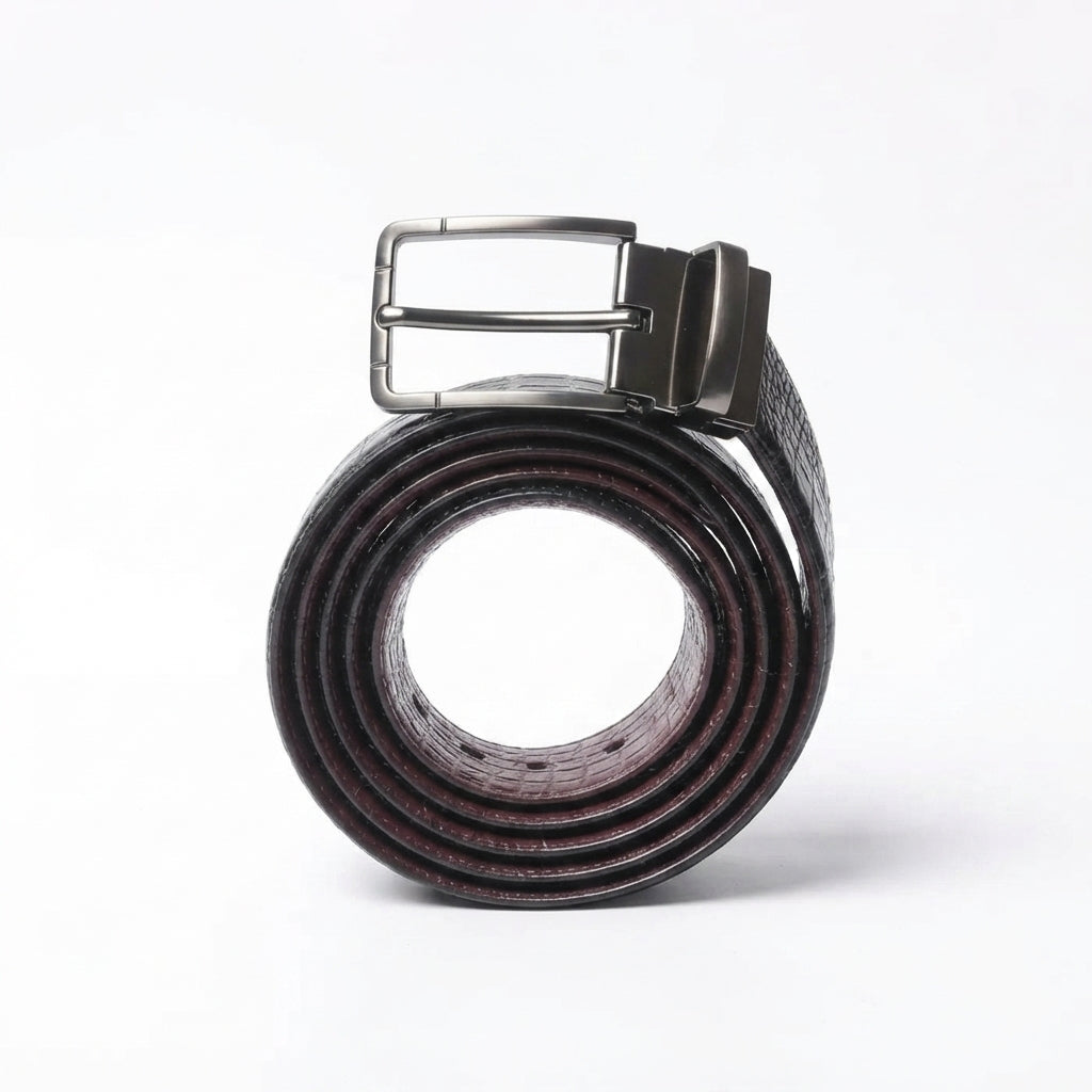 Men's 2-in-1 Reversible Leather Belt – Crocodile Texture