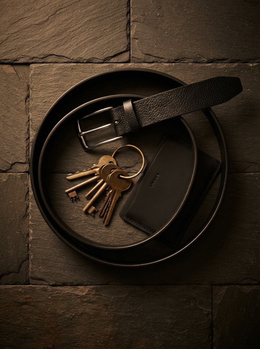 Men's Black Textured Leather Chino Belt – Classic Buckle