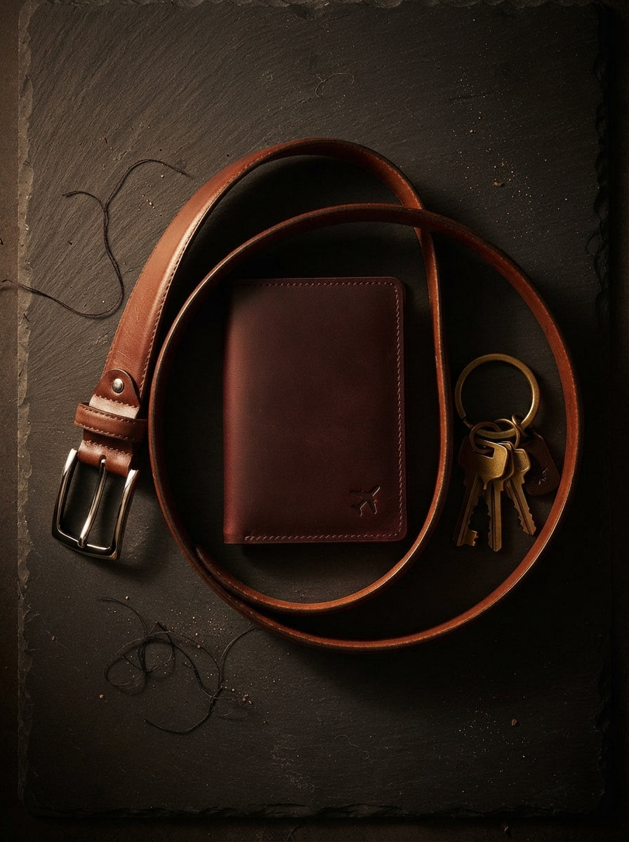 Men's Dark Tan Brown Leather Formal Belt