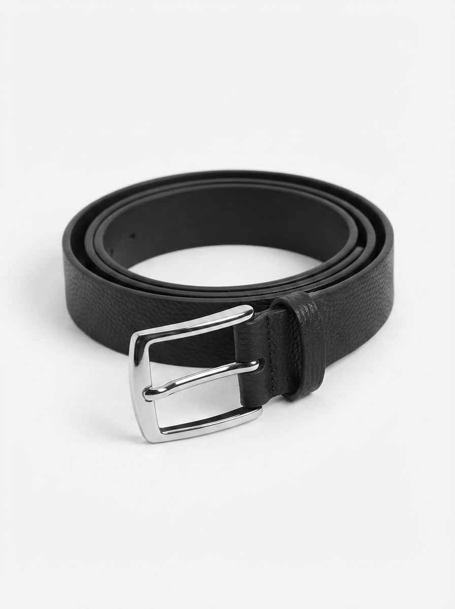 Men's Black Textured Leather Chino Belt – Classic Buckle
