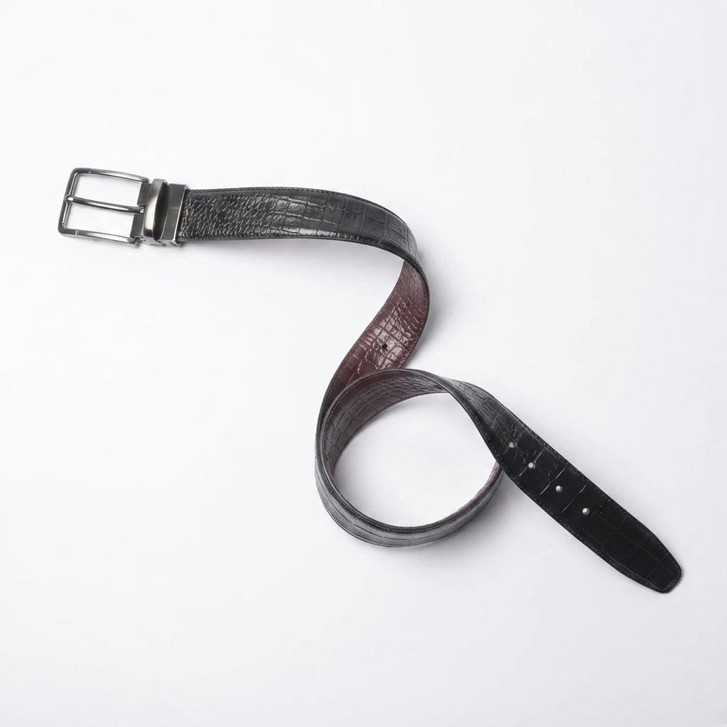 Men's 2-in-1 Reversible Leather Belt – Crocodile Texture