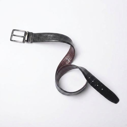 Men's 2-in-1 Reversible Leather Belt – Crocodile Texture