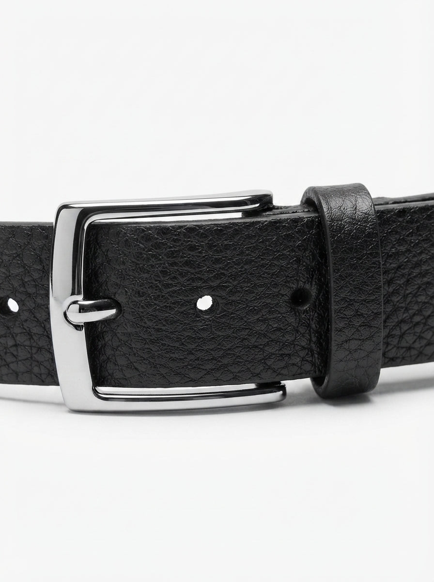 Men's Black Textured Leather Chino Belt – Classic Buckle